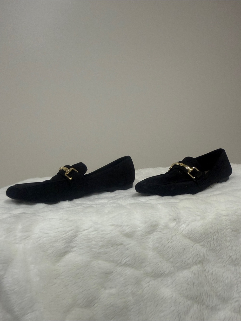 Christian Siriano Black Suede Loafers with Gold Accent - Picture 3 of 7